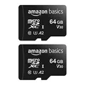 Produktbild: Amazon Basics MicroSDXC, mit SD Adapter, A2, U3, Lesegeschwindigkeit bis zu 100 MB/s, 64 GB (2 Stück), Schwarz
