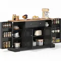 Produktbild: Anrichte Modern Küchenbuffet Mehrzweckschrank Beistellschrank mit Viel Stauraum Türregale mit Schutzgeländern, Wandhalterung für Anti-Kipp Funktion