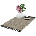 Produktbild: Relaxdays Flickenteppich Baumwolle Leder Grau Rutschfest 60 cm x 110 cm 1 kg