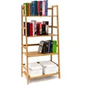 Produktbild: Relaxdays - Bücherregal aus Bambus, 4 Ablagen, HxBxT:120x57x31cm, Leiterform, Standregal, Bücherschrank, natur