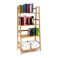 Produktbild: Relaxdays Bücherregal aus Bambus mit 4 Ablagen HxBxT: ca. 120 x 57 x 31 cm Regal für Bücher in Leiterform Standregal mit Durschubsicherung als Bücherschrank und Büroregal Aktenregal aus Holz, natur