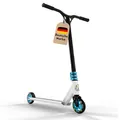 Produktbild: STAR SCOOTER Original Performance Freestyle Jump Pro Sport Alu Kickscooter Stuntscooter mit HIC Kompression in sehr stabiler Leichtbauweise für Kinder ab ca. 7 - 8 Jahre | 110mm Semi Professional Edition | Weiß (matt) & Blau