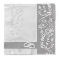 Produktbild: Sovie HORECA Serviette HOCHZEIT in SILBER aus 3-lagigem Tissue, 33 x 33 cm, 100 Stück – festliche Papierservietten mit Ornamentranken & Eheringe-Motiv