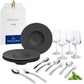 Produktbild: Villeroy & Boch – Manufacture Geschirr-Set 12 teilig für 4 Personen Schwarz, Spülmaschinenfest, Tafelservice Set, Geschirrset Modern mit Pastatellern, Weingläsern und Pastabesteck, Premium Porzellan