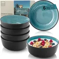 Produktbild: Sänger Granada | Steingut Müslischalen Bowl Schüssel 6 teilig, Schüssel Set 6 Personen, Schale spülmaschinen- mikrowellen- kratzfest, Schüsseln blau mit schwarzem Rand 550 ml | VALUE COLLECTION
