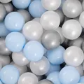 Produktbild: MISIOO Bälle für Bällebad - 300 Stück 6 cm – Blau - Perle - Silber – Weiche & Ungiftige Bälle - Spielzeug Baby. Perfekt für kreatives Spielen und die Förderung motorischer Fähigkeiten!
