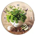 Produktbild: ARTLAND Wanddeko Wanduhr ohne Tickgeräusche Glas Funkuhr Ø 30 cm Rund Lautlos Kräuter Gewürze Holzoptik Landhaus Landhausstil Food T5QG