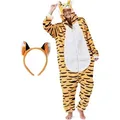Produktbild: Corimori Partyanzug Flauschiges Tiger-Kostüm mit Haarreif, Jumpsuit, Pyjama, Fasching, Kigurumi, Tierkostüme, Tiger Makari orange XL (Körpergröße 180-190cm)