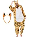 Produktbild: corimori Flauschiges Tiger-Kostüm für Erwachsene mit Haarreif | Karneval Kostüm Onesie für Damen, Herren | Körpergröße 180-190cm