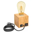 Produktbild: ledscom.de Tischlampe HITO, Holz massiv, eckig, USB, inkl. E27 Lampe Retro, gold, 489lm, extra-warmweiß