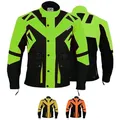 Produktbild: German Wear Motorradjacke Herren mit CE1-Protektoren - 5 Taschen, aus 4 Schichten, Winddicht, Reflektierend, lange Jacke - Abnehmbar & Washbar Thermofutter - Neonfarben Extra Sichtbarkeit - Grün - M