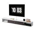 Produktbild: VEVOR TV Schrank hängend Wandhalterung, Fernsehschrank mit Kabelloch, schwebendes TV-Regal mit Stauraum für DVD-Player Kabelbox Spielekonsole, Hängeschrank 52 kg belastbar Weiß 180 cm Länge
