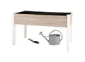 Produktbild: WONDERMAKE® Großes Hochbeet aus Holz für Garten Balkon Terrasse, Pflanzkasten Bausatz XL rechteckig schmal mit Vlies-Folie, Kräuterbeet Pflanzenkasten, 124 x 63 x 75 cm, weiß grau anthrazit