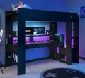 Produktbild: Hochbett schwarz Gaming LED Jugendzimmer Bett mit Schreibtisch Parisot Online1