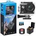 Produktbild: AKASO EK7000 Action Cam 4K WiFi Wasserdicht 30 m mit Karte 128 GB, Unterwasserkamera WiFi 20 MP, externes Mikrofon, Fernbedienung, 2 Batterien 1050 mAh, Sportzubehör