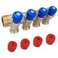 Produktbild: Messing-Verteiler 1''IG x 1''AG - 4 Abgänge Eurokonus 3/4''AG - mit Absperrventilen