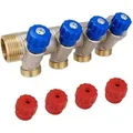 Produktbild: Messing-verteiler 1''ig X 1''ag - 4 Abgänge Eurokonus 3/4''ag - Mit Absperrventilen