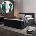 Produktbild: TRADA Boxspringbett 160x200 Palermo mit Bettkästen mit Matratze mit Topper Komplett-Set Polsterbett Bonell H3 Schwarz - Schwarz