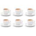 Produktbild: Espressotassen und Untertassen Italia - 6er-Set weiße dickwandige Porzellan Espresso Tassen mit Unterteller - spülmaschinenfest Mikrowellengeeignet