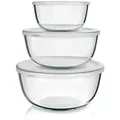 Produktbild: Arendo Salatschüssel 3er Set mit Deckel, Glasschüssel 1,1L / 2,7L / 4,4L, Glas Rührschüssel, Glas, (Set, 3-tlg), Glasschale, BPA-frei, spülmas... - Transparent