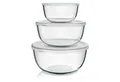 Produktbild: Arendo Salatschüssel 3er Set mit Deckel, Glasschüssel 1,1L / 2,7L / 4,4L, Glas Rührschüssel, Glas, (Set, 3-tlg), Glasschale, BPA-frei, Spülmaschinen und Mikrowellen geeignet