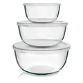 Produktbild: Arendo 3er Salatschüssel Set Borosilikatglas 4400ml+2700ml+1100ml inkl. Deckel
