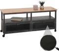 Produktbild: Lowboard HWC-N28, TV-Rack, Rollen 2 Fächer, 3D-Struktur Industrial Retro Metall Holz 55x130x36cm schwarz, natur