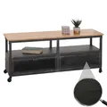 Produktbild: Mendler Lowboard HWC-N28, TV-Rack, Rollen 2 Fächer, 3D-Struktur Industrial Retro Metall Holz 55x130x36cm - schwarz, Natur
