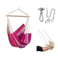 Produktbild: AMAZONAS Hängesessel Brasil Set Grenadine | Brasil Hängesessel + Deckenhaken Power Hook + Fußablage | Sitzfläche 130x160 cm bis 150 kg hellgestreift
