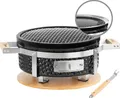 Produktbild: BBQ-Toro Keramik Tischgrill Rund, Ø 29,5 cm, Japanischer Grill mit Holzunterlage, Hibachi Grill