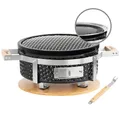 Produktbild: BBQ-Toro Keramik Holzkohletischgrill mit Holzunterlage | Ø 29,5 cm | Outdoor Hibachi Grill für Camping, Koreanischer Grill, Keramik Tischgrill, BBQ Grill, Japanischer Grill, Keramikgrill Rund