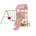 Produktbild: Wickey Spielturm DinkyHouse mit Picknicktisch - pastellpinke Rutsche & Plane - Kinder Kletterturm für den Garten aus Massivholz - 334x317x247 cm