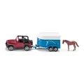 Produktbild: Siku 1651 Jeep Wrangler mit Pferdeanhänger rot metallic (Blister)