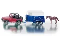 Produktbild: SIKU 1651 Jeep mit Pferdeanhänger und Pferdefigur, Metallmodell 1:87