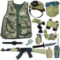 Produktbild: Kostüm Soldat Kinder mit Tarnung Weste Helm Militär Kostüm Kinder Spielzeug A...