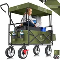 Produktbild: KESSER® Bollerwagen faltbar mit Dach Handwagen Transportkarre Gerätewagen inkl. 2 Netztaschen und Einer Außentasche klappbar Vollgummi-Reifen bis 100 kg Tragkraft Mit Vorderrad-Bremse