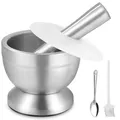 Produktbild: 304 Mörser mit Stößel Set mit Stößel Klein, Löffel und Silikondeckel Gewürzmühle Brecher Kräuterschale, ist die Perfekte Kombination aus Mahlen, Mischen und Lagerung
