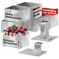 Produktbild: STONELINE Dessertringe Speiseringe Set 8 cm Eckig 8-teilig Edelstahl, 6 Ringe Quadratisch mit Heber Stampfer, Kleiner Kuchenring Servierring Mini Kuchenform Kastenform Backform Ausstecher Backrahmen