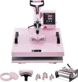 Produktbild: VEVOR Hitzepresse, 15 x 15 Zoll, 8-in-1 Wärmeübertragungsmaschine mit 6-30 oz Tumblerpresse, 360° Schwenkbares T-Shirt-Pressen, Digitale Präzisionssteuerung, für T-Shirts/Tassen/Hüte/Teller, Rosa