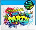 Produktbild: 12x Graffiti EINLADUNGSKARTEN KINDERGEBURTSTAG Junge Mädchen - die frech bunt...