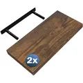 Produktbild: Casaria 2x Wandregal dunkle Eiche mit Halterung 50cm Schwebend
