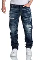Produktbild: Amaci&Sons Herren Jeans Regular Straight Fit Denim Hose Destroyed 7984 Dunkelblau (Patches) W40/L34