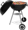 Produktbild: Sunjas Holzkohlegrill Kugelgrill Rundgrill CA-20 Deckel Grill Rädern und Griff Schwarzer emaillierter Standgrill für BBQ Camping Garten Balkon