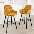 Produktbild: Design Barhocker MILANO senfgelb Samt Barstuhl mit Chesterfield Steppung