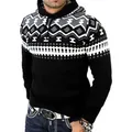 Produktbild: Reslad Strickpullover Reslad Herren Grobstrick Pullover Norweger Winter Kapuzenpullover (1-tlg) Strickpullover Männer Norwegermuster mit Kapuze schwarz XXL