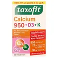 Produktbild: taxofit Calcium 950 + D3 + K Tabletten für den Erhalt von Knochen, Muskeln und Zähnen | hochdosiert | laktosefrei | Nahrungsergänzungsmittel mit Calcium, Vitamin D und Vitamin K | 30 Tabletten