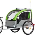 Produktbild: Fischer Kinder-Fahrradanhänger Komfort Grau-Grün Inkl. LED-Beleuchtungs-Set