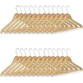 Produktbild: Relaxdays Kleiderbügel Set, 24 Hosenbügel aus Holz, Garderobenbügel, Haken 360° drehbar, HxB: 22,5x44,5cm, natur/silber