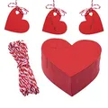 Produktbild: ORUZA Herz Geschenkanhänger Kraftpapier, 100 Stück Kraftpapier Handmade Label mit Roter Zwirn für Hochzeit Geburtstag Ostern Weihnachten Geschenke(Rot)