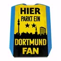 Produktbild: speecheese Hier parkt EIN Dortmund Fan Parkscheibe in Vereinsfarben mit Zwei Einkaufswagenchips als Geschenk für Fußballfans die ihren Verein über Alles lieben und überall verfolgen